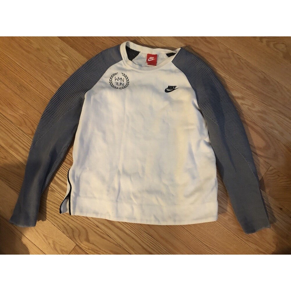 Nike Women WMN RUN Long‎ Sleeve Sweatshirt Medium White Gray Sleeves